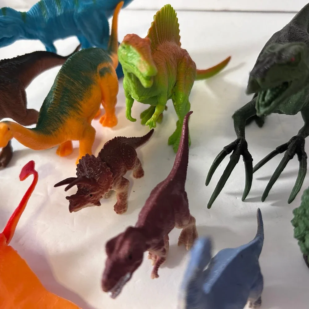 UsedAssorted Plastic Dinosaur Figures Lot of 9 with Tree Toy Prehistoric Animals